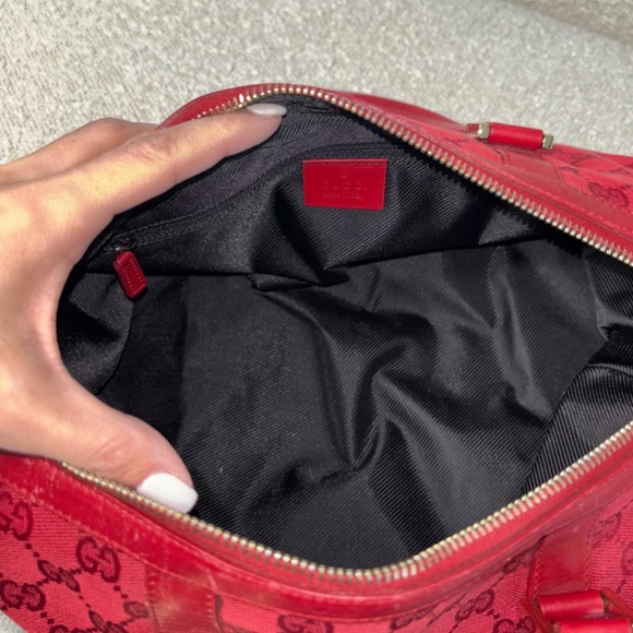 Authentic Gucci Red GG Canvas Boston Bag - Picture 13 of 14